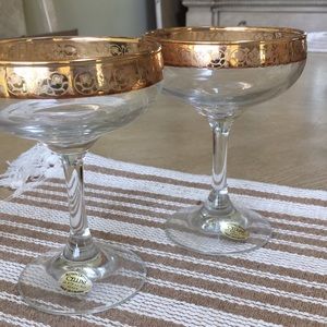 NWT 24 k gold Cellini 2  blown crystal glasses made in Italy
